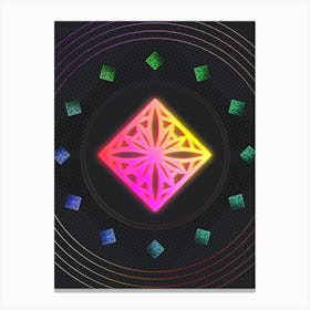 Neon Geometric Glyph in Pink and Yellow Circle Array on Black n.0176 Canvas Print