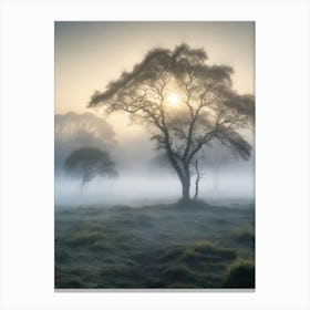 Sunrise Over A Misty Field Canvas Print