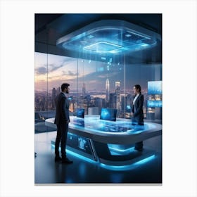 A Futuristic Tech Support Management Office Utilizing Ai And Cloud Solutions Holographic Projection (1) Canvas Print