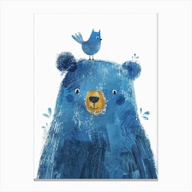 Small Joyful Bear With A Bird On Its Head Canvas Print