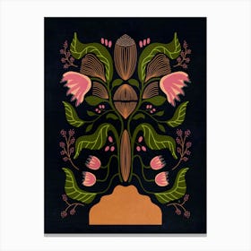 Pink Floral Folk Art Canvas Print