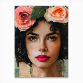 Woman With Roses On Her Head Canvas Print