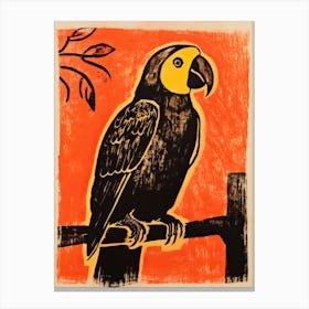 Parrot, Woodblock Animal  Drawing 4 Canvas Print