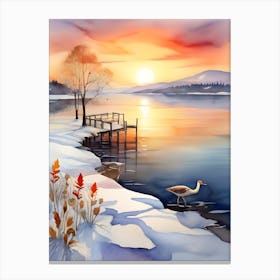 Winter Sunset By The Lake Canvas Print