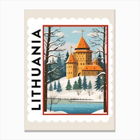 Retro Winter Stamp Poster Trakai Castle Lithuania Canvas Print