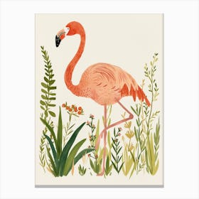 Jamess Flamingo And Ginger Plants Minimalist Illustration 1 Canvas Print
