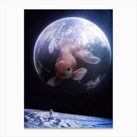 Giant Goldfish In Space With Bubble Canvas Print