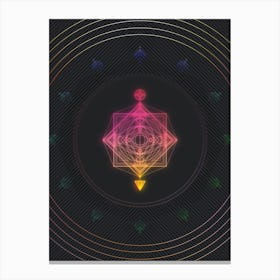 Neon Geometric Glyph in Pink and Yellow Circle Array on Black n.0261 Canvas Print