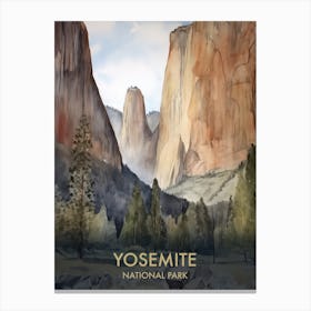 Yosemite National Park Watercolors Vintage Travel Poster 3 Canvas Print