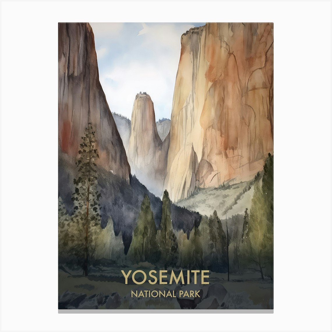 Yosemite National Park Watercolors Vintage Travel Poster 3 Canvas Print by Travel Poster Collection