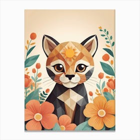 Floral Cute Baby Puma Nursery Illustration (8) Canvas Print
