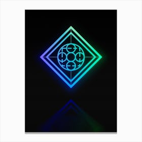 Neon Blue and Green Abstract Geometric Glyph on Black n.0353 Canvas Print