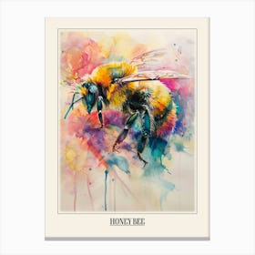 Honey Bee Colourful Watercolour 4 Poster Canvas Print