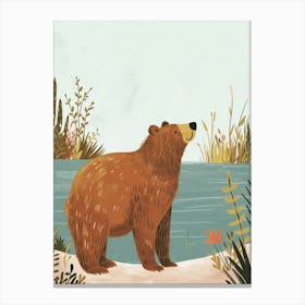Brown Bear Standing On A Riverbank Storybook Illustration 1 Canvas Print
