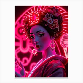 Geisha in Pink Neon Light Canvas Print