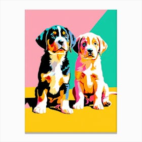 'Greater Swiss Mountain Dog Pups', This Contemporary art brings POP Art and Flat Vector Art Together, Colorful Art, Animal Art, Home Decor, Kids Room Decor, Puppy Bank - 59th Canvas Print