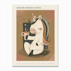 Unicorn Drinking A Coffee Mocha Muted Pastels Poster Canvas Print