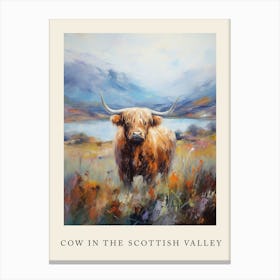 Brushstroke Impressionism Style Painting Of A Highland Cow In The Scottish Valley Poster 6 Canvas Print