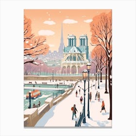 Vintage Winter Travel Illustration Paris France 1 Canvas Print