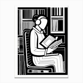 Just a girl who loves to read, Lion cut inspired Black and white Stylized portrait of a Woman reading a book, reading art, book worm, Reading girl 186 Canvas Print