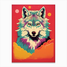 Honshu Wolf Retro Colourful 2 Canvas Print