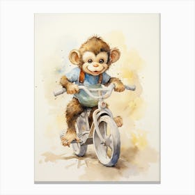 Monkey Painting Biking Watercolour 2 Canvas Print