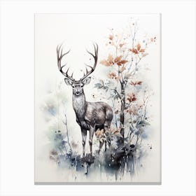 A Deer, Japanese Brush Painting, Ukiyo E, Minimal 4 Canvas Print