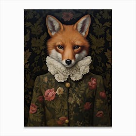 Fox Portrait With Rustic Flowers 2 Canvas Print