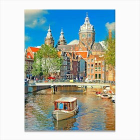 Amsterdam, St Nicolaaskerk View From Canal 1 Canvas Print