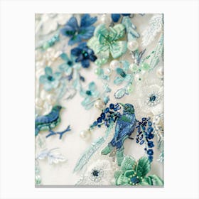 Blue And White Embroidered Flowers Canvas Print