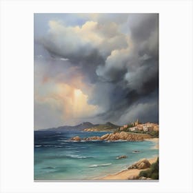 Sardinia beaches and thunderstorm. Oil colors . 1 Canvas Print