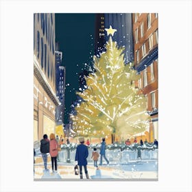 Big Christmas Tree In New York City. Retro Watercolor Canvas Print