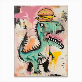 Dinosaur Eating A Hamburger Pink Blue Graffiti Style 2 Canvas Print