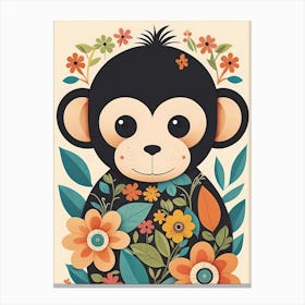 Floral Baby Monkey Nursery Illustration (34) Canvas Print