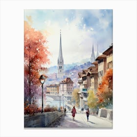 Bern Switzerland In Autumn Fall, Watercolour 1 Canvas Print