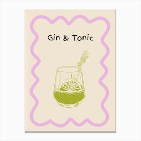 Gin & Tonic Doodle Poster Lilac & Green Canvas Print