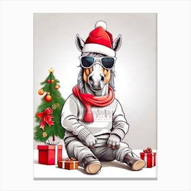 Funny Horse Christmas Hat Canvas Print