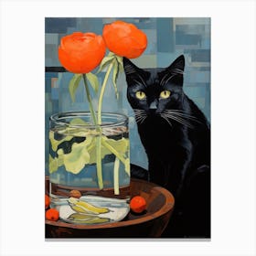 Black Cat With Flowers 6 Canvas Print