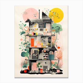 A House In Tokyo, Abstract Risograph Style 2 Canvas Print