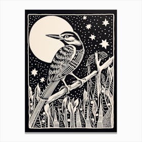 B&W Bird Linocut Woodpecker 2 Canvas Print