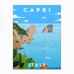 Capri, Italy — Retro travel minimalist art poster Canvas Print