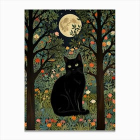 Black Cat In The Forest Style William Morris 2 Canvas Print