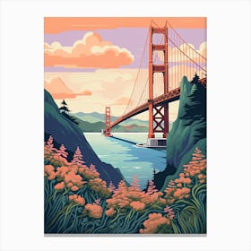 The Golden Gate Bridge   San Francisco, Usa   Cute Botanical Illustration Travel 0 Canvas Print