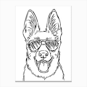 German Shepherd Dog In Sunglasses Monoline Simple Line Art Drawing Canvas Print