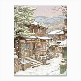 Vintage Winter Illustration Kyoto Japan 3 Canvas Print