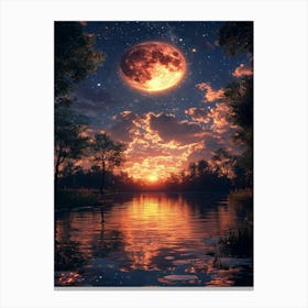 Moon Over The Lake 2 Canvas Print