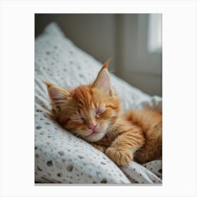 Cute Kitten Sleeping On A Bed Canvas Print