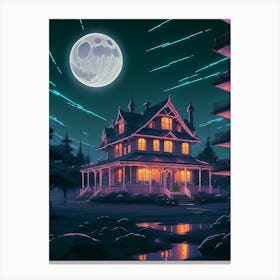 Neon Vibrant House At Night Canvas Print