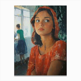 Portrait of Girl In Red Handmade Drawing Canvas Print