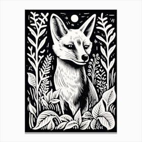 Fox In The Forest Linocut Illustration 24  Canvas Print